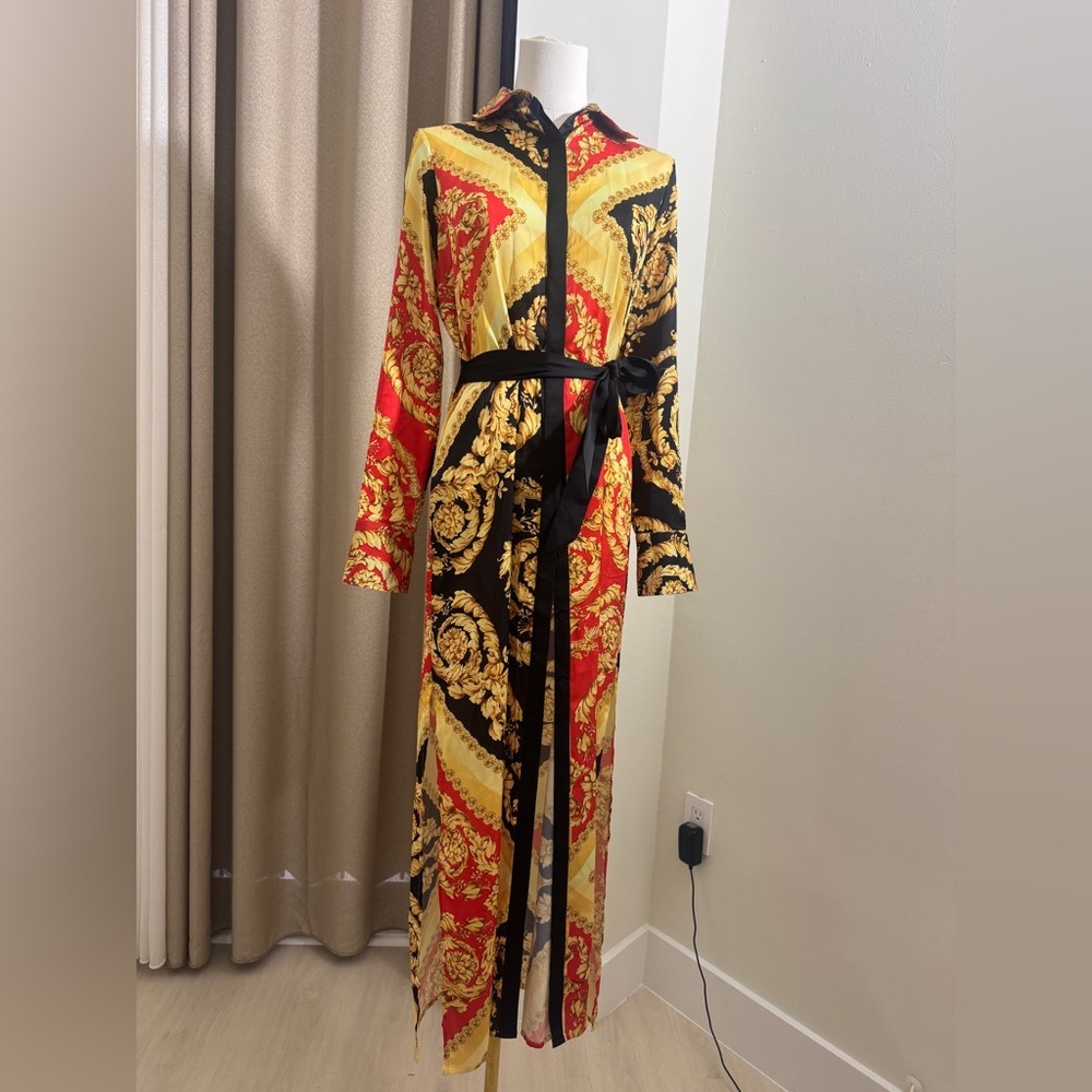 Marciano Gold and Red Slit Resort Gown - Picture 1 of 5